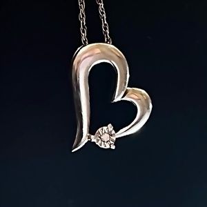 Sterling Silver Open Heart Pendant with Stone on .925 Chain Necklace valentines